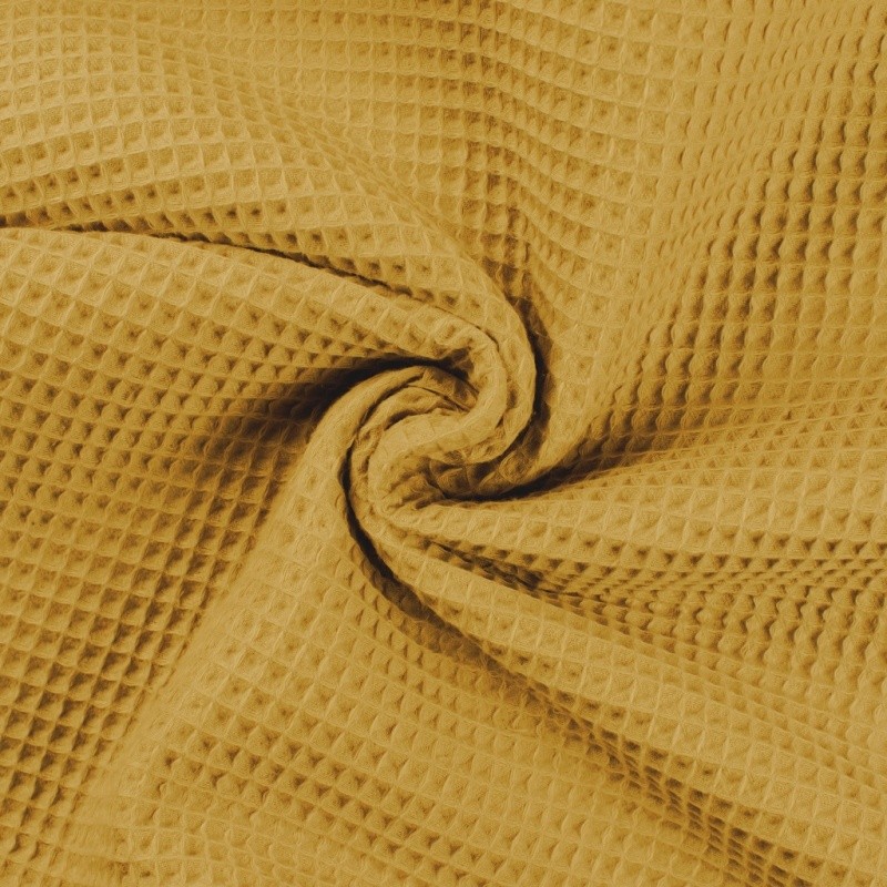 Coupon 3m Tissu Nid d'abeille Uni Moutarde 