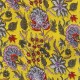 Coupon 3m Tissu Blockprint Impression Tampons Mains Floral Fond Jaune