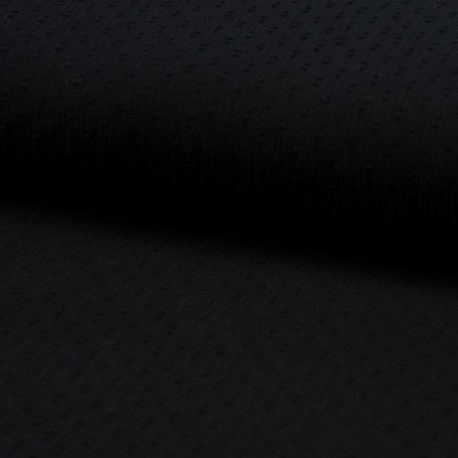 Coupon 3m Tissu Voile Gaufre Plumetis Noir 