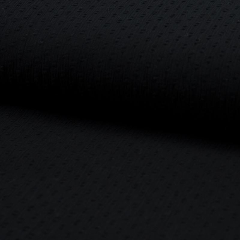 Coupon 3m Tissu Voile Gaufre Plumetis Noir 
