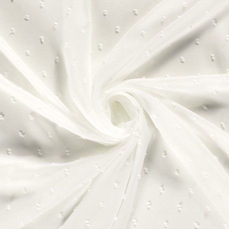 Coupon 3m Tissu Dobby Voile Plumettis Blanc Cassé