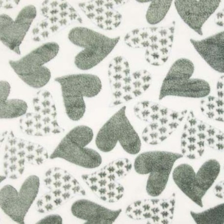 Coupon 3m Tissu Polaire Coeurs Ecru Gris