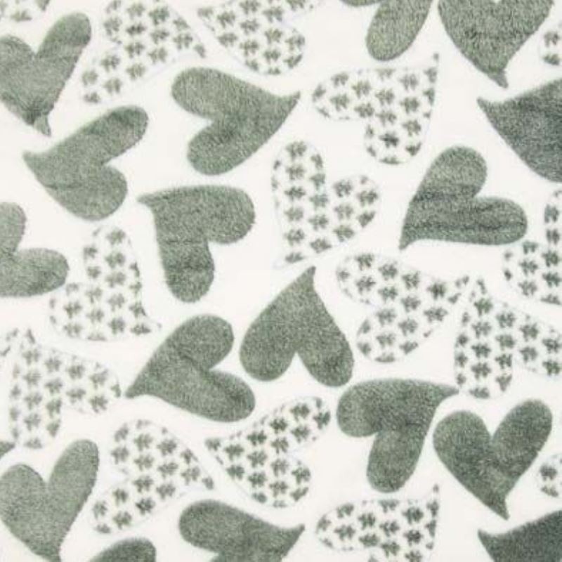 Coupon 3m Tissu Polaire Coeurs Ecru Gris