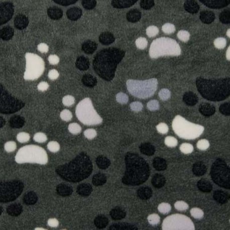 Coupon 3m Tissu Polaire Pattes de Chien Gris Noir 