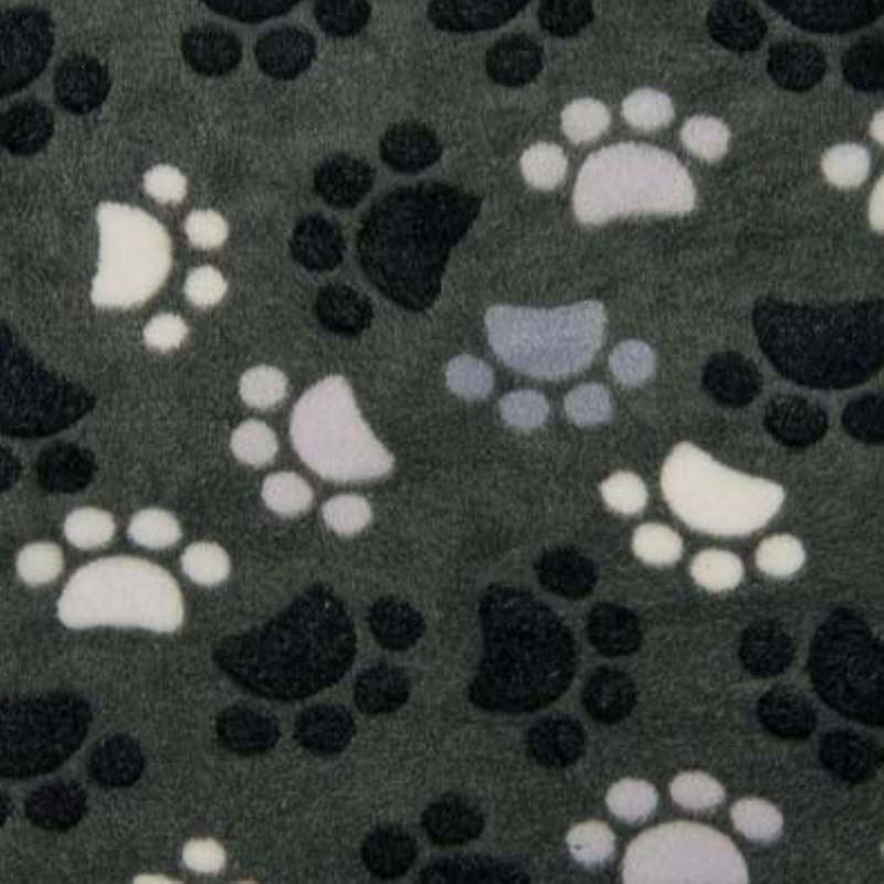 Coupon 3m Tissu Polaire Pattes de Chien Gris Noir 