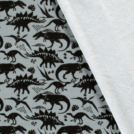 Coupon 3m Tissu Polaire Imprimé Dinosaures Bleu Acier 