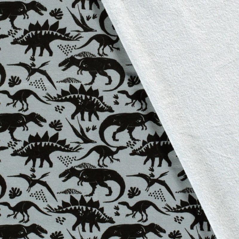 Coupon 3m Tissu Polaire Imprimé Dinosaures Bleu Acier 