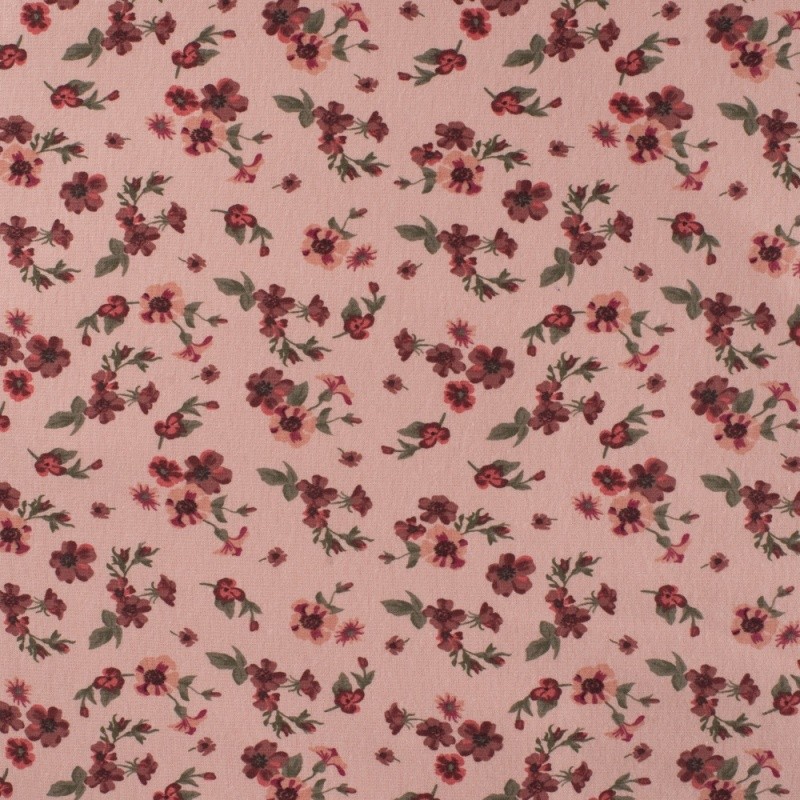 Coupon 3m Tissu Happy Fleece Imprimé Fleurs Poudre 