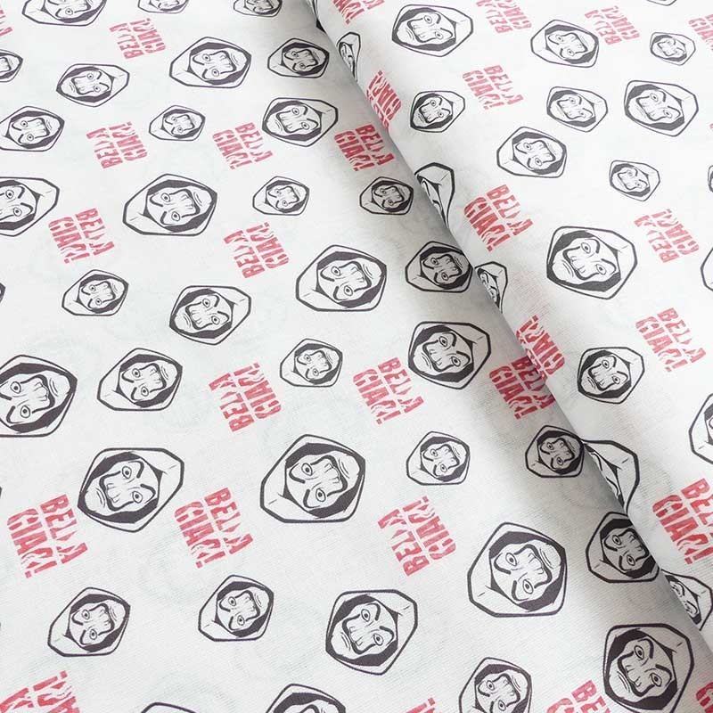 Coupon 3m Tissu Popeline Digitale La Casa De Papel Blanc 