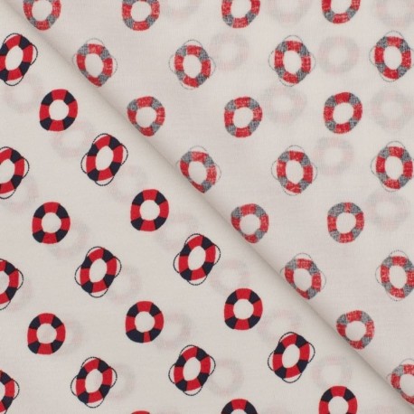 Coupon 3m Tissu Popeline Coton Imprimé Bouée Blanc