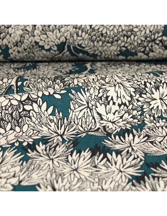 Tissu bachette imprimé arbres bleu canard 100 % coton 140 cm
