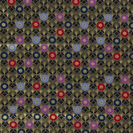 Coupon 3m Tissu Popeline Imprimé Etoile Bleu Marine