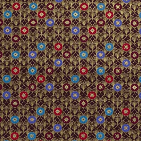 Coupon 3m Tissu Popeline Imprimé Etoile Aubergine 