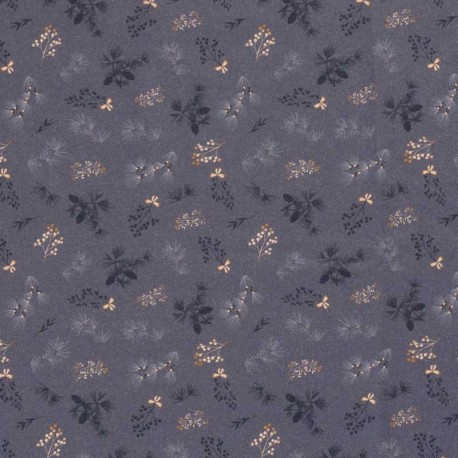 Coupon 3m Tissu Popeline Imprimé Feuille Gris 