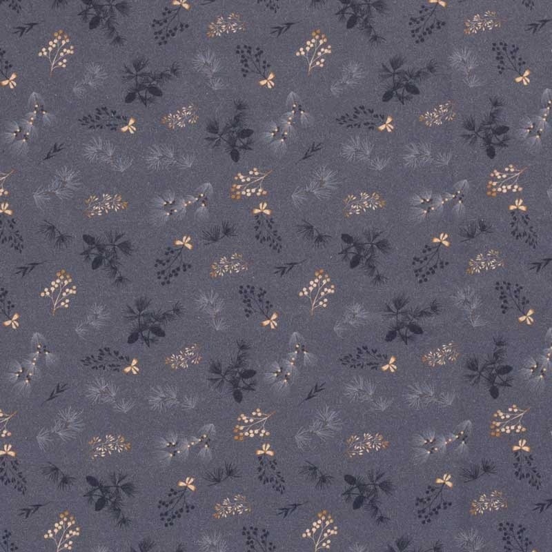 Coupon 3m Tissu Popeline Imprimé Feuille Gris 