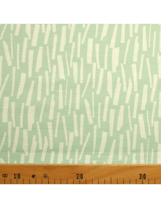 Tissu habillement lin / coton vert et blanc
