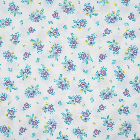 Coupon 3m Tissu Popeline Imprimé Fleurs Bleu