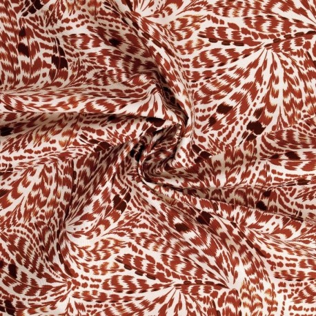 Coupon 3m Tissu Popeline de Coton Impression Digitale Plume Brun