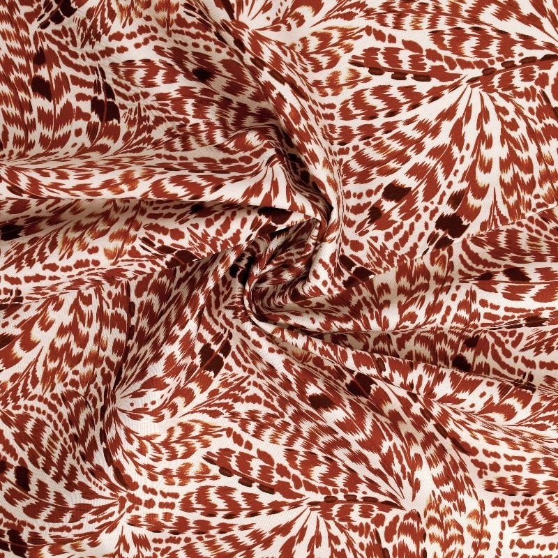Coupon 3m Tissu Popeline de Coton Impression Digitale Plume Brun