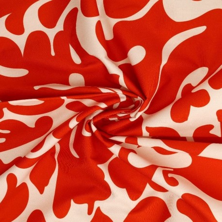 Coupon 3m Tissu Popeline de Coton Impression Digitale Floral Orange