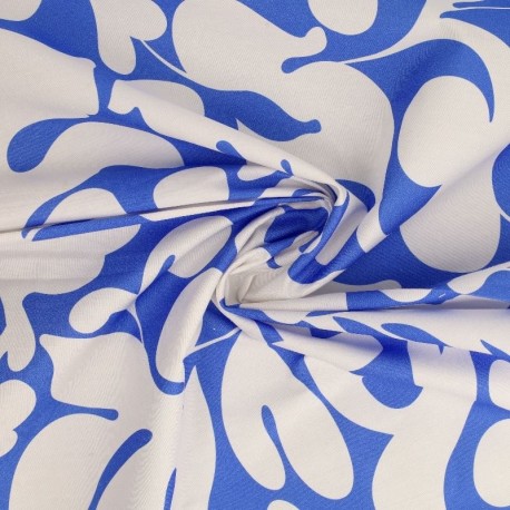 Coupon 3m Tissu Popeline de Coton Impression Digitale Floral Bleu