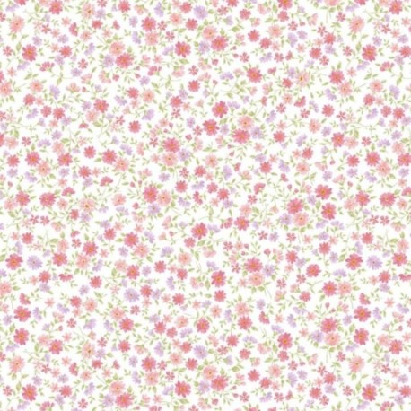 Coupon 3m Tissu Popeline Imprimé Fleurs Rose 