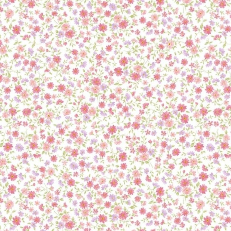 Coupon 3m Tissu Popeline Imprimé Fleurs Rose 