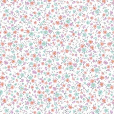 Coupon 3m Tissu Popeline Imprimé Fleurs Turquoise