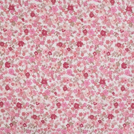 Coupon 3m Tissu Popeline de Coton Imprimé Fleurs Rose 