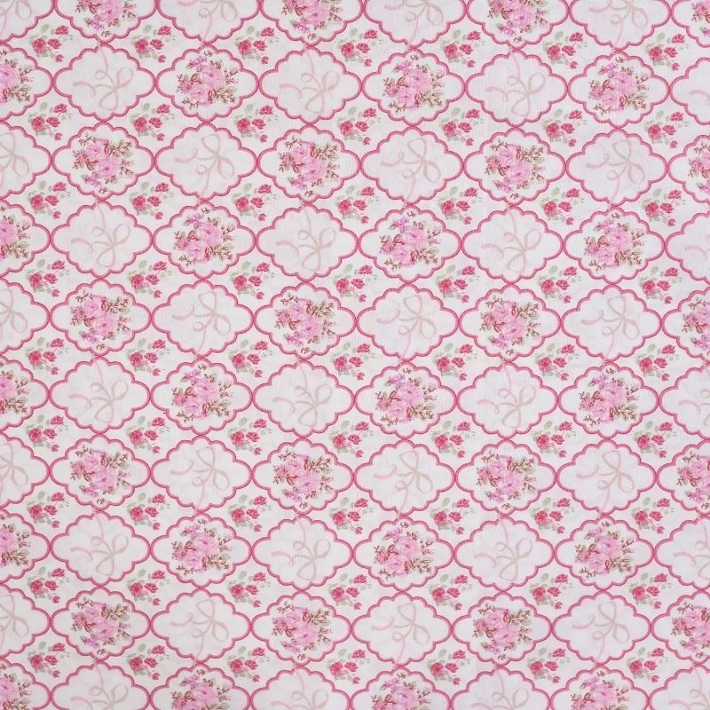 Coupon 3m Tissu Popeline de Coton Imprimé Fleurs Rose