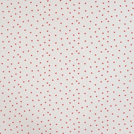 Coupon 3m Tissu Popeline de Coton Imprimé Coeur Ecru