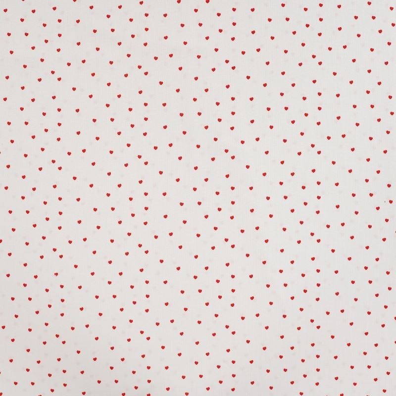 Coupon 3m Tissu Popeline de Coton Imprimé Coeur Ecru