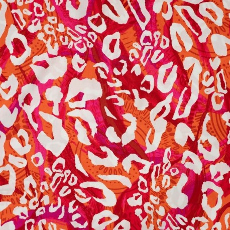 Coupon 3m Tissu Popeline de Viscose Imprimé Leopard Corail