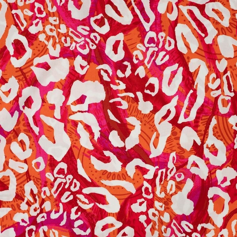 Coupon 3m Tissu Popeline de Viscose Imprimé Leopard Corail