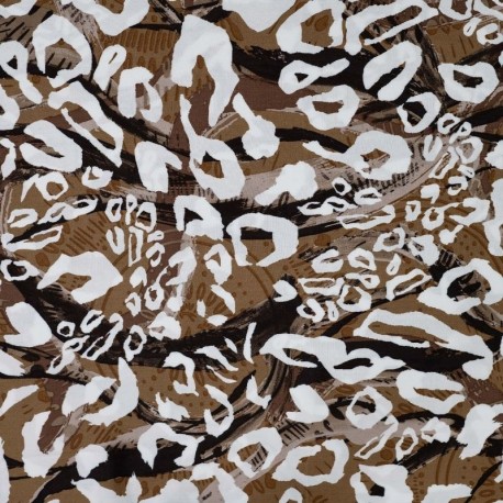 Coupon 3m Tissu Popeline de Viscose Imprimée Leopard Marron 