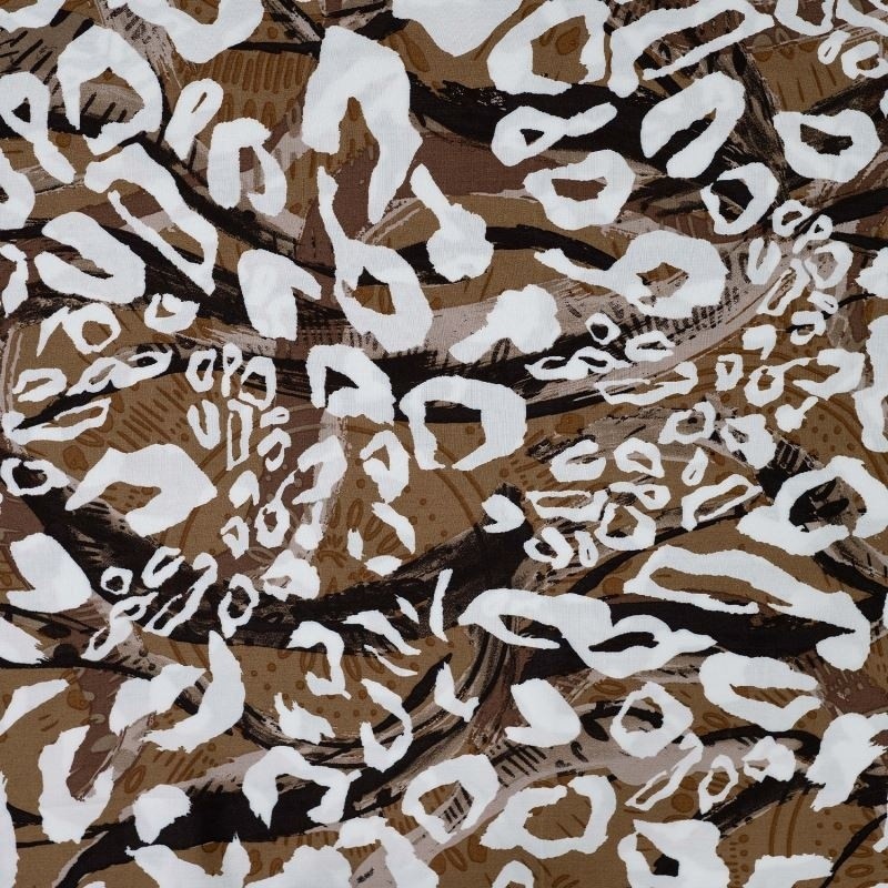 Coupon 3m Tissu Popeline de Viscose Imprimée Leopard Marron 