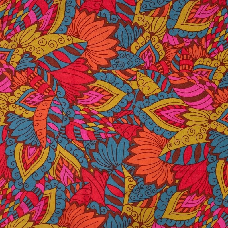 Coupon 3m Tissu Popeline de Viscose Imprimé Corail