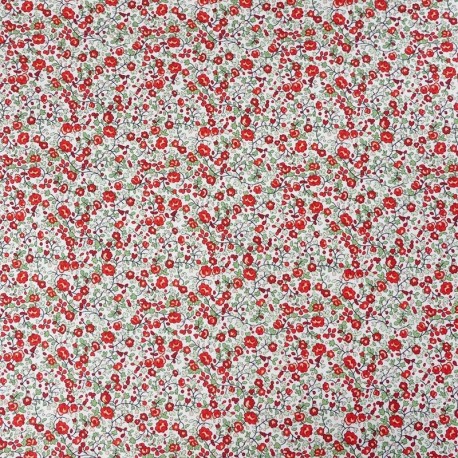 Coupon 3m Tissu Popeline Fleurs Rouge