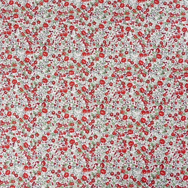 Coupon 3m Tissu Popeline Fleurs Rouge