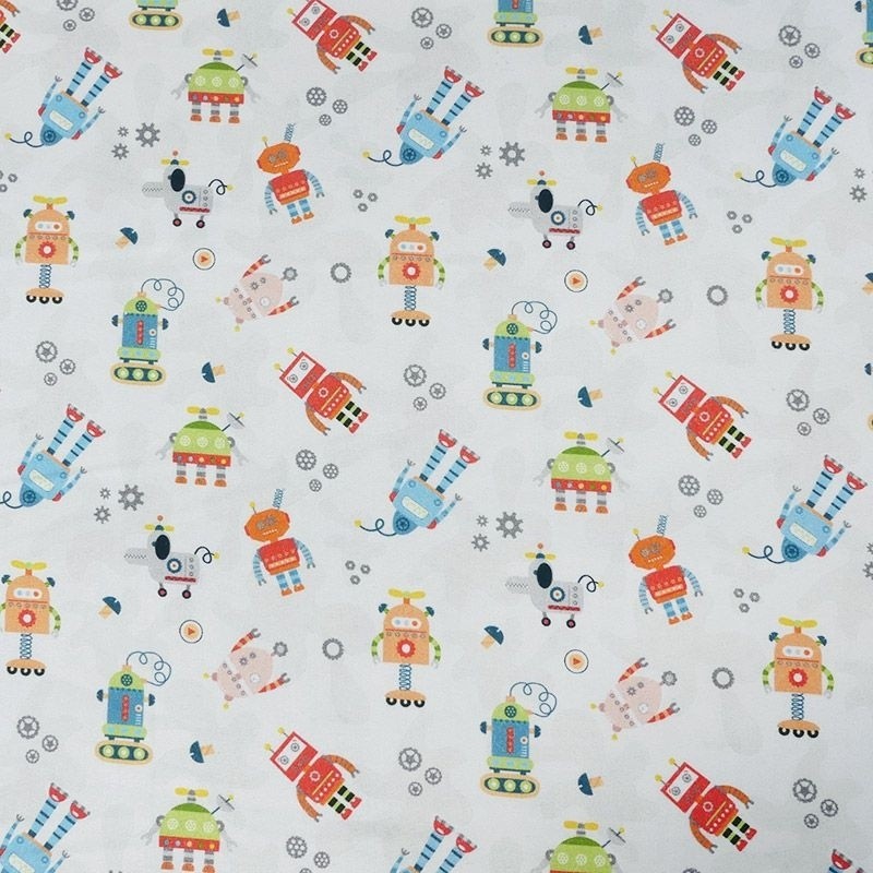 Coupon 3m Tissu Popeline Robotique Robots 