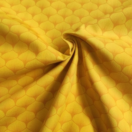 Coupon 3m Tissu Popeline Eventails Jaune