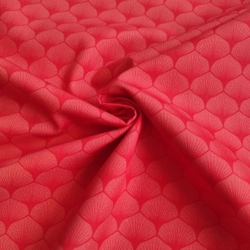 Coupon 3m Tissu Popeline Eventails Rouge Orange 