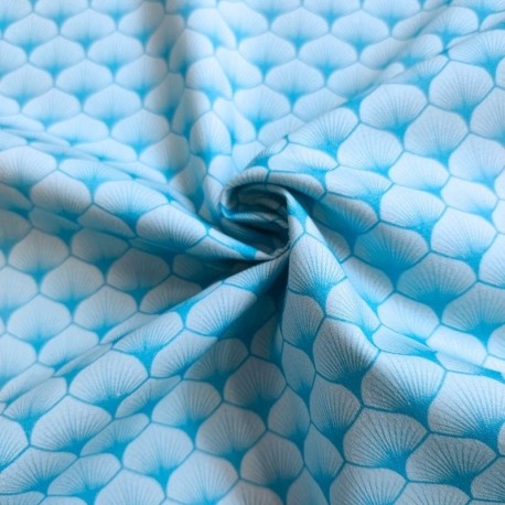 Coupon 3m Tissu Popeline Eventails Bleu Ciel