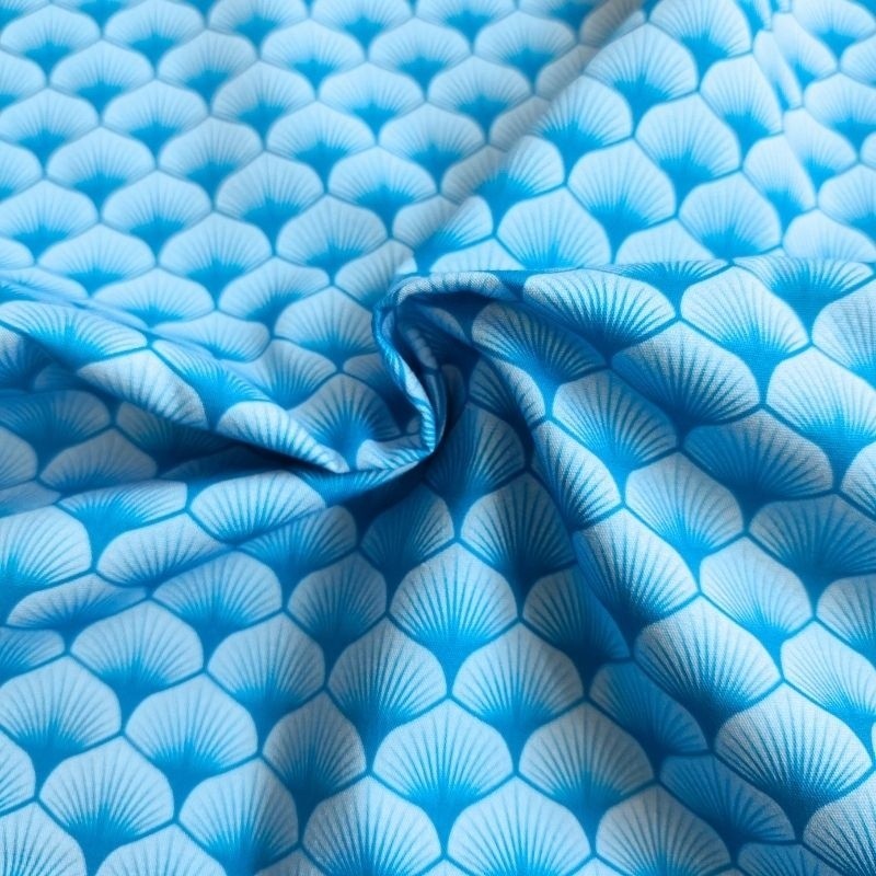 Coupon 3m Tissu Popeline Eventails Bleu Turquoise 