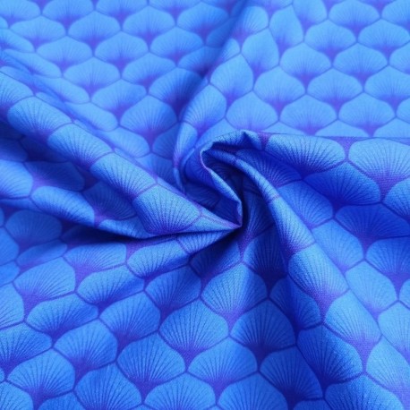 Coupon 3m Tissu Popeline Eventails Bleu 