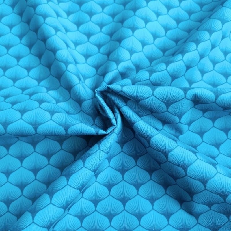 Coupon 3m Tissu Popeline Eventails Bleu Canard 
