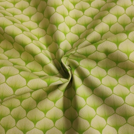Coupon 3m Tissu Popeline Eventails Vert Anis 