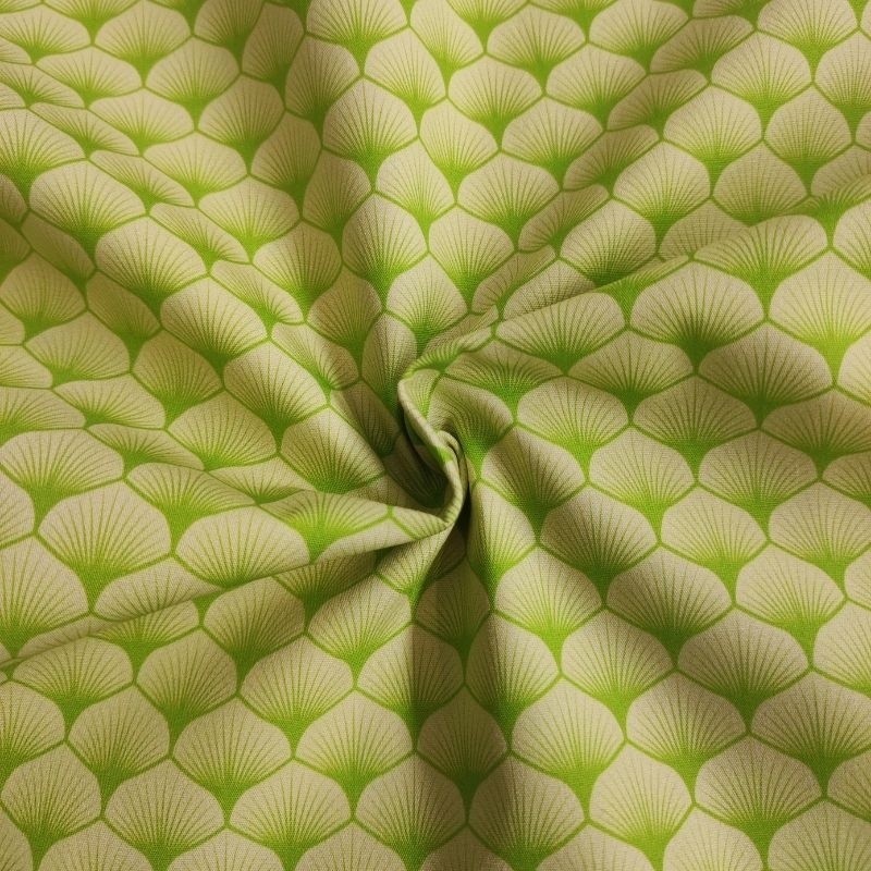 Coupon 3m Tissu Popeline Eventails Vert Anis 