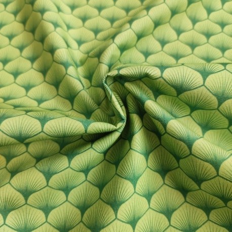 Coupon 3m Tissu Popeline Eventails Vert 