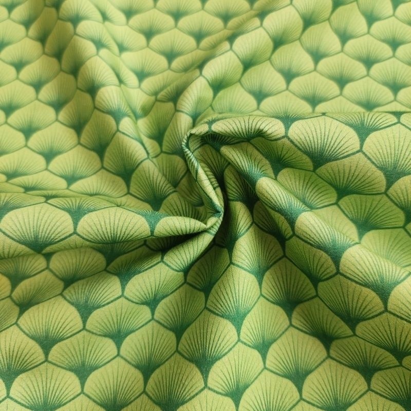 Coupon 3m Tissu Popeline Eventails Vert 